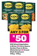 Koo Mixed Veg In Brine Or Curry Sauce,Garden Peas In Brine-For 3 x 410g-415g
