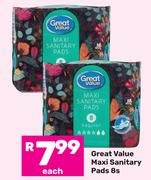 Great Value Maxi Sanitary Pads-8s Each
