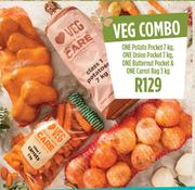 One Potato Pocket 7kg, One Onion Pocket 7kg, One Butternut Pocket & One Carrot Bag 3kg-Per Combo