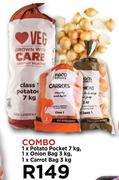 1 x Potato Pocket 7Kg, 1 x Onion Bag 3Kg, 1 x Carrot Bag 3Kg-Combo