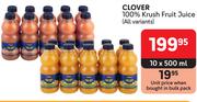 Clover 100% Krush Fruit Juice (All Variants)-10 x 500ml