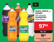 Fanta, Sprite Or Stoney, Schweppes Soda Water (All Variants)-6 x 2L