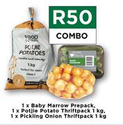 1 x Baby Marrow Prepapck, 1 x Potjie Potato Thriftpack 1kg & 1 x Pickling Onion Thriftpack 1kg Combo