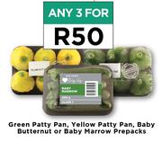 Green Patty Pan, Yellow Patty Pan, Baby Butternut Or Baby Marrow Prepacks-For Any 3