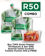 Two Green Pepper Thriftpacks & One Spanish Sante Cocktail Tomato Punnet 200g Combo