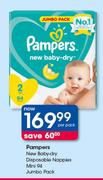 Pampers New Baby Dry Disposable Nappies Mini 94 Jumbo Pack-Per Pack