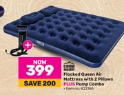 Campmaster Flocked Queen Air Mattress With 2 Pillows Plus Pump Combo