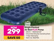 Campmaster Single Flocked Air Bed Plus Pump