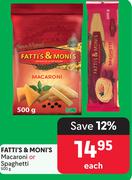 Fatti's & Moni's Macaroni Or Spaghetti-500g Each