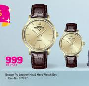 Monaco Brown Pu Leather His & Hers Watch Set-Per Set