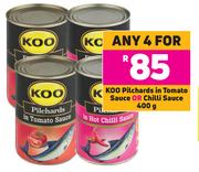 Koo Pilchards In Tomato Sauce Or Chilli Sauce-For 4 x 400g