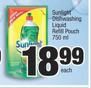 Sunlight Dishwashing Liquid Refill Pouch-750ml Each