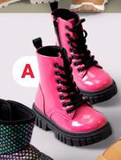 Girls Pink Lace Up Boots Size 4-1