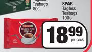 Spar Tagless Teabags-100s Per Pack