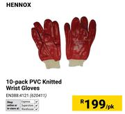 Hennox 10 Pack PVC Knitted Wrist Gloves-Per Pack