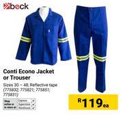 Beck Conti Econo Jacket Or Trouser-Each