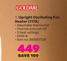 Goldair Upright Oscillating Fan Heater 117A
