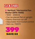 Goldair Verticle/Horizontal Fan Heater GFH-7000