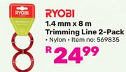 Ryobi 1.4mm x 8m Trimming Line 2 Pack