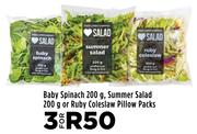 Baby Spinach 200g, Summer Salad 200g Or Ruby Coleslaw Pillow Packs-For 3