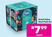 Great Value Maxi Pads-8s Each