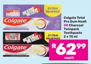 Colgate Total Pro Gum Health Or Charcoal Twinpack Toothpaste-2 x 75ml