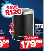 Day 5L Stainless Steel Black Pedal Bin