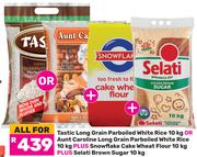Tastic Or Aunt Carolina Long Grain Parboiled Rice 10Kg+SnowFlake Wheat Flour 10Kg+Selati Sugar 10Kg
