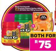 Black Cat Smooth Or Crunchy Peanut Butter 400g + All Gold Jam 900g-For Both