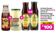All Gold Tomato Sauce 350ml+Crosse & Blackwell Tangy mayonnaise 750g+Mrs Ball's Chutney 470g-For All