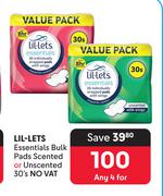 Lil-Lets Essentials Bulk Pads Scented Or Unscented-For 4 x 30's