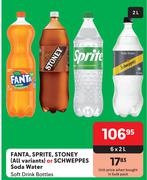 Fanta, Sprite, Stoney Soft Drink Bottles Or Schweppes Soda Water-6 x 2L