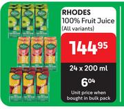 Rhodes 100% Fruit Juice (All Variants)-24 x 200ml