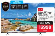 TCL 190cm (75") Smart QLED Google TV 75C655