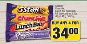 Cadbury Crunchie, Lunch Bar (Selected), P.S (Selected) Or 5 Star-For Any 4 x 40g/48g/48.5g