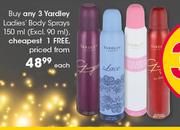 Yardley Ladies Body Sprays-150ml Each