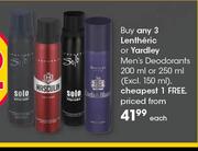 Lentheric Or Yardley Men's Deodorants-200ml Or 250ml Each