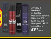 Lentheric Or Yardley Men's Deodorants-200ml Or 250ml Each