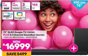 TCL 75"(190cm) QLED Google TV 75P8K Plus 3.1 Channel Soundbar S643W