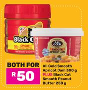 All Gold Smooth Apricot Jam 300g Plus Black Cat Smooth Peanut Butter 250g-Both For