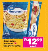 Great Value Macaroni Or Spaghetti-500g Each
