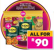 Maggi 2 Minute Noodles 5 x 68g Plus Koo Mixed Vegetables 410g-All For