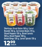 Shortcups Diced Onion 180g, Carrot Rounds 150g, Cut Green Beans 170g-Each