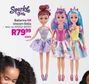 Sparkle Girls Ballerina Or Unicorn Dolls-Each