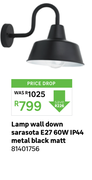Lamp Wall Down Sarasota E27 60W IP44 Metal Black Matt 81401756