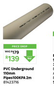 PVC Underground 110mm Pipes 100 Kpa 2m 81423716
