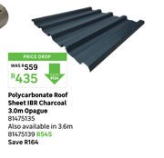 Polycarbonate Roof Sheet IBR Charcoal 3.6m Opague 81475135
