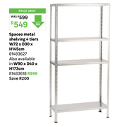Spaceo Metal Shelving 4 Tiers W72 x D30 x H145cm 81483627