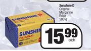 Sunshine D Original Margarine Brick-500g Each
