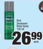 Brut Deodorant Body Spray-120ml Each